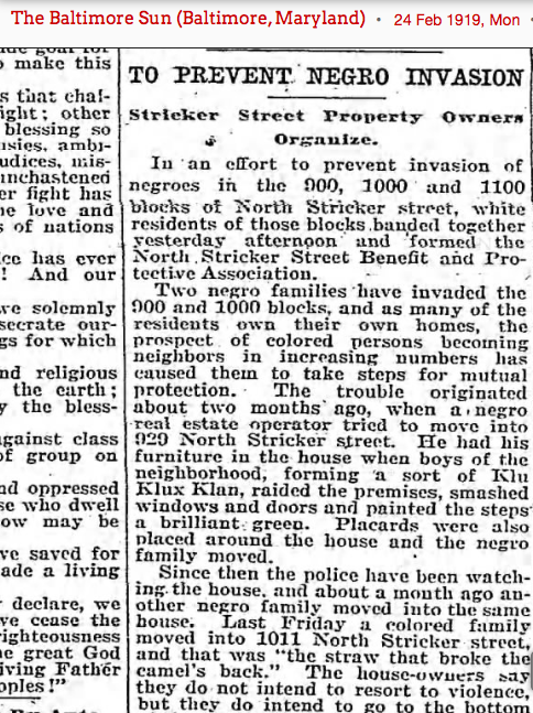The Baltimore Sun and the Stricker Street: Negro Invasion, 1919
