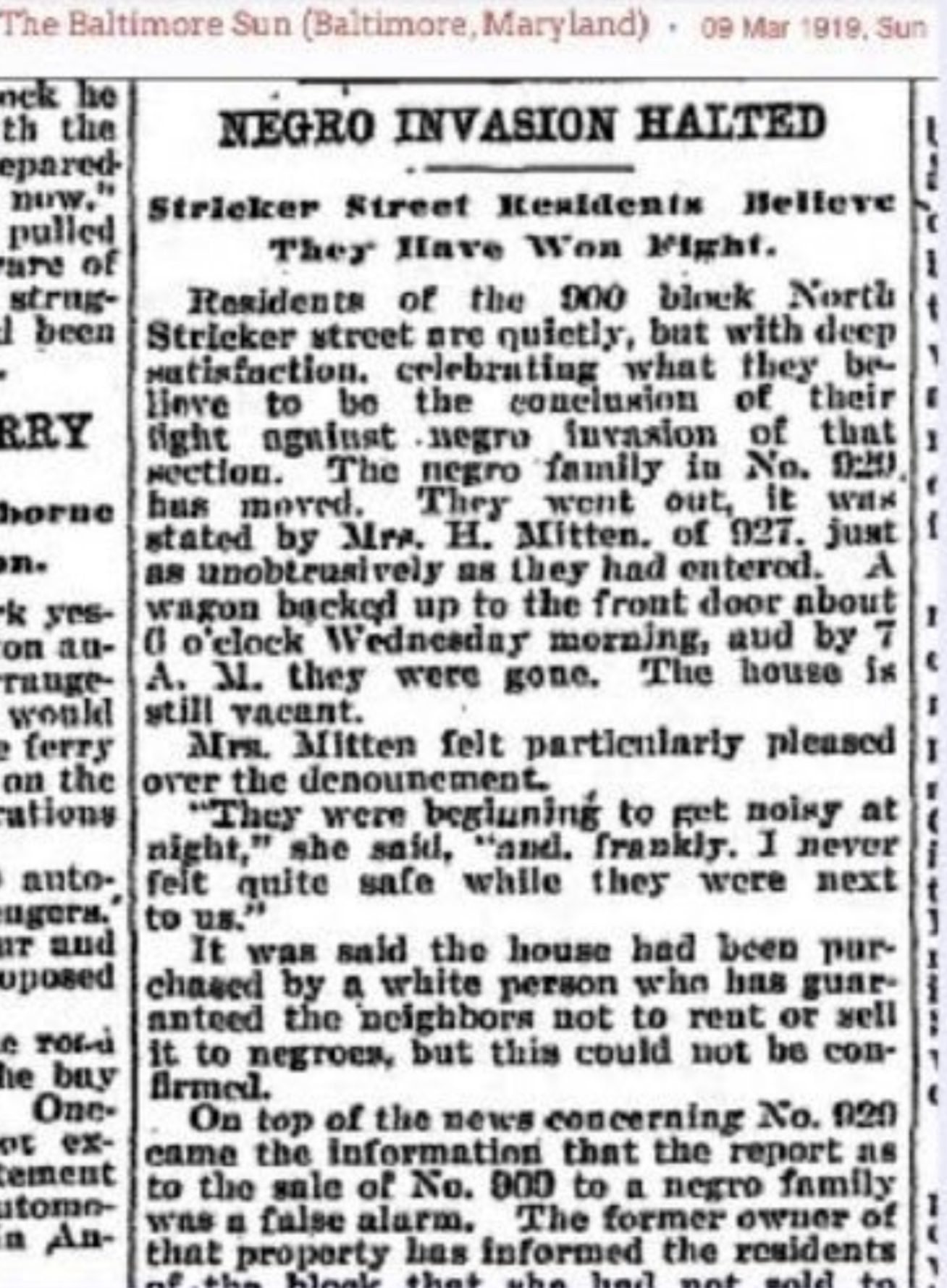 The Baltimore Sun and the Stricker Street Fight, 1919.