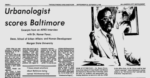 Dr. Homer Favor Speaks About Baltimore to the Afro-American in 1978